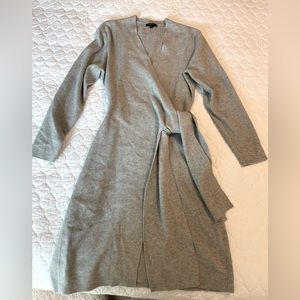 Grey knee length sweater wrap dress